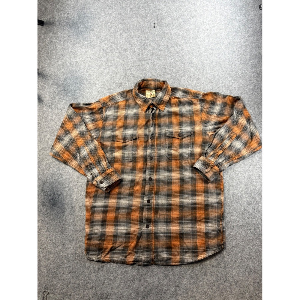 Red Head Brand Co Mens Large Orange Grey Plaid Flannel Button Down Shirt Cotton